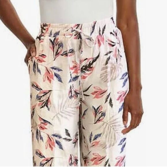 Briggs Elastic Waistband Pants Tan Floral Pattern Size Medium - Picture 6 of 11